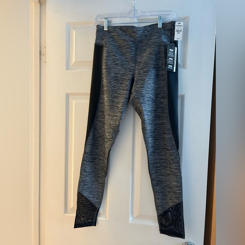 Express core Gray and Black compression Leggings with mesh detail